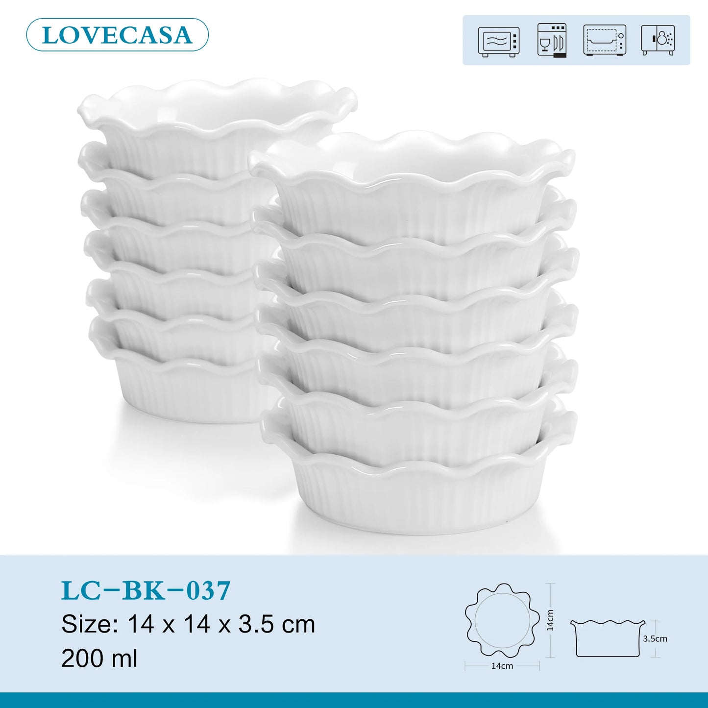 6/12-Piece 200ML White Porcelain Round Bakeware