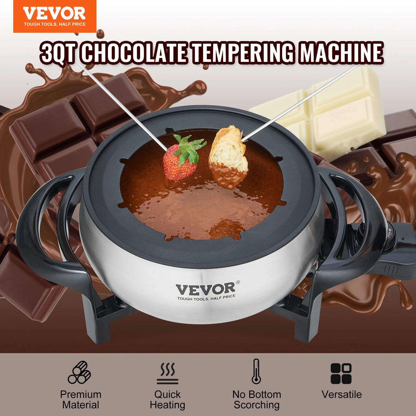 3 Qt Electric Chocolate Fondue Pot Set