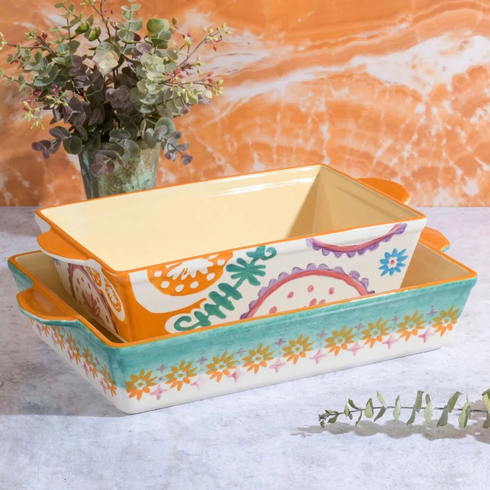 Savory Saffron Green 2PC Stoneware Bakeware Set