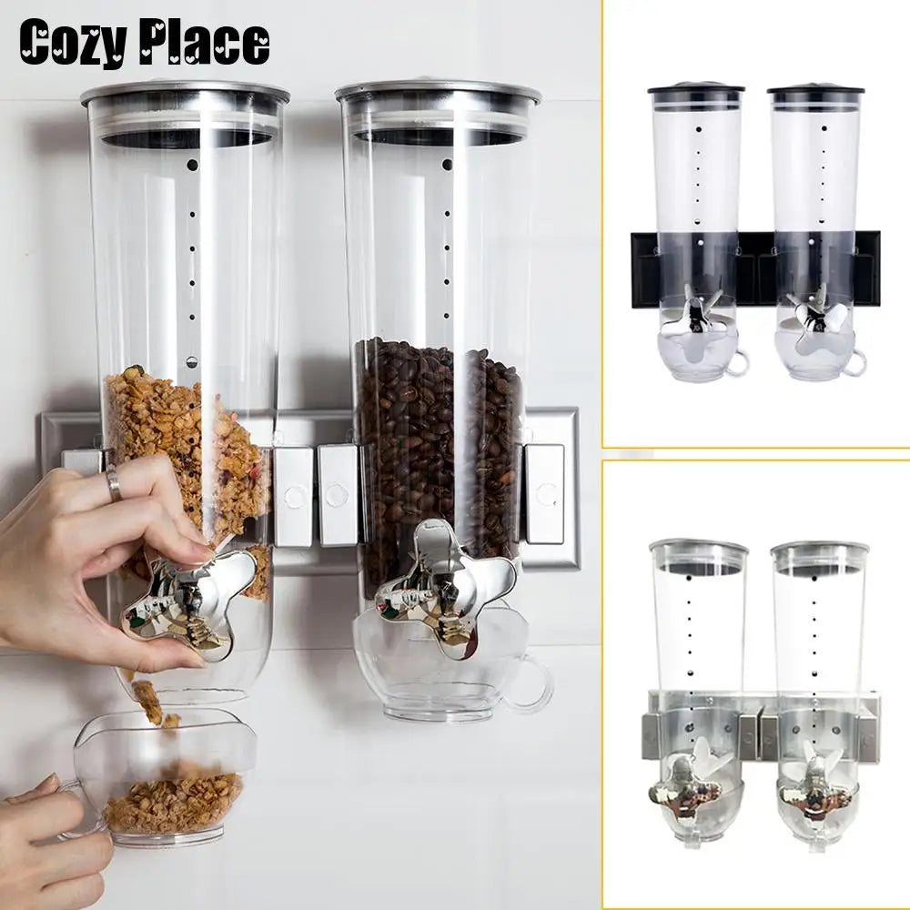 2 Piece Cereal Dispenser Wall Mount Silver/Black