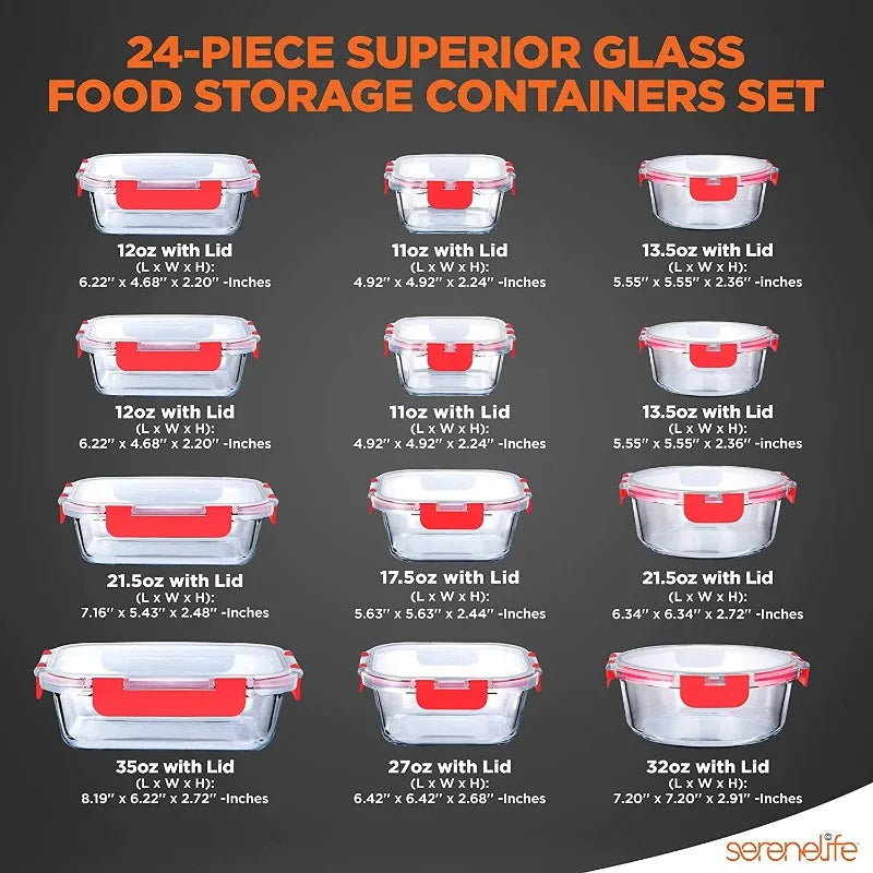 24 Piece Food Glass Storage Containers