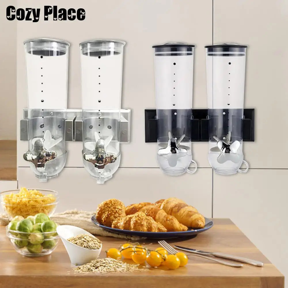 2 Piece Cereal Dispenser Wall Mount Silver/Black